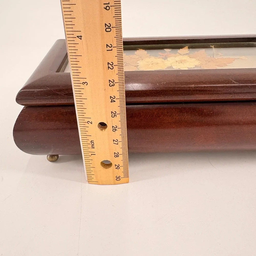 Vintage Wooden Music Box Jewelry‎ Box Pressed Flower Cottagecore Keepsake
